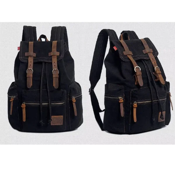 AUGUR – Sac à dos en toile au style Vintage, couleur noir